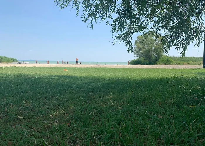 Mandulás A Kisház Dézsával és Kilátással A Balatonra